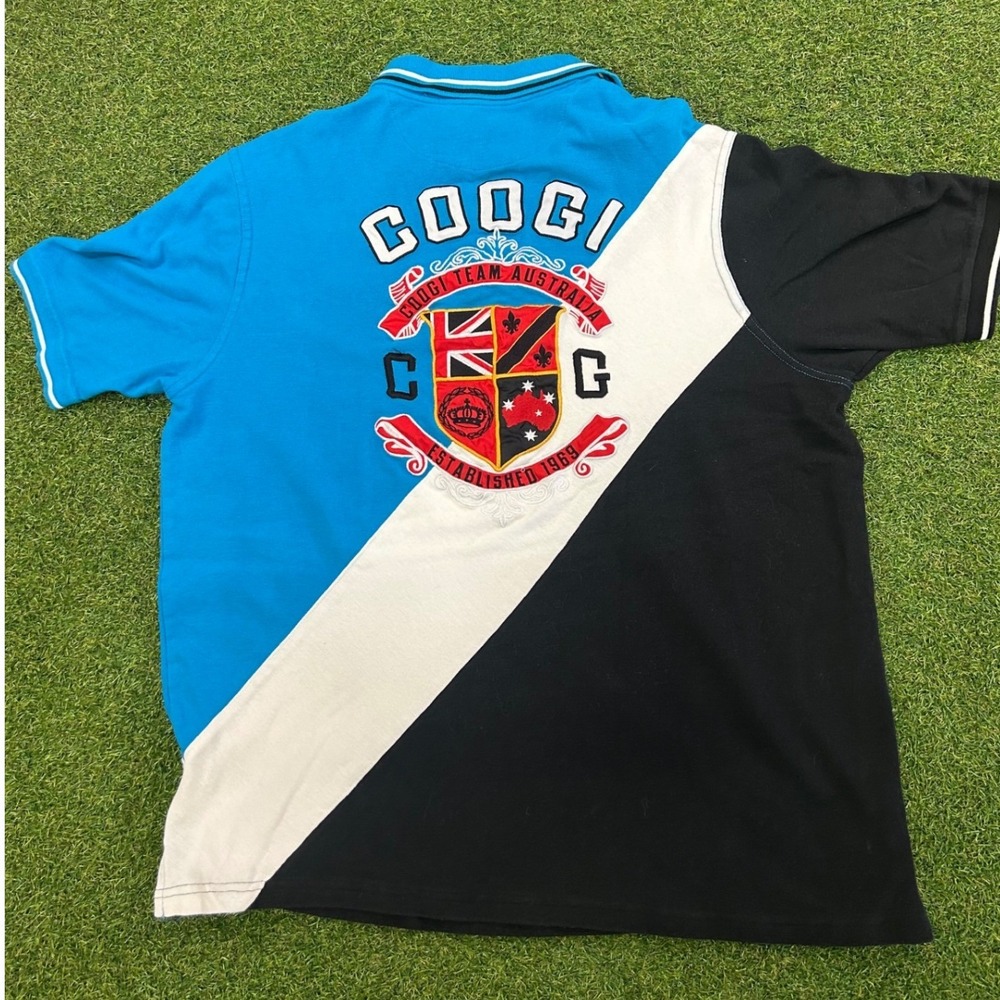 Coogi Team Australia Polo Shirt Mens XXL Blue Black Colorblock Embroidered Crest